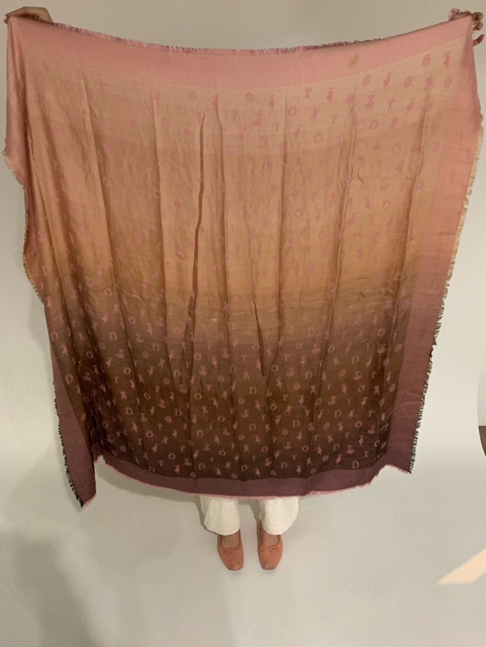 Dior Ombre Pink to Brown Signature Logo Shawl designer scarf - Picture 3 of 8